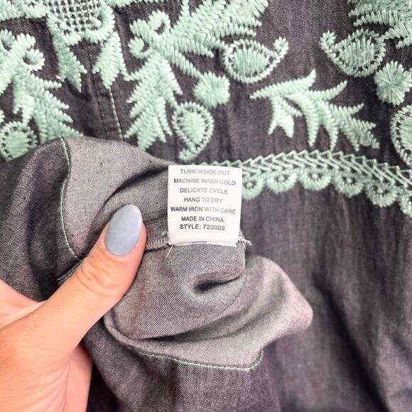 Ivy Jane Dress Women’s Small 100% Cotton Dark Gray and Teal Embroidered Short Sl - Picture 7 of 9